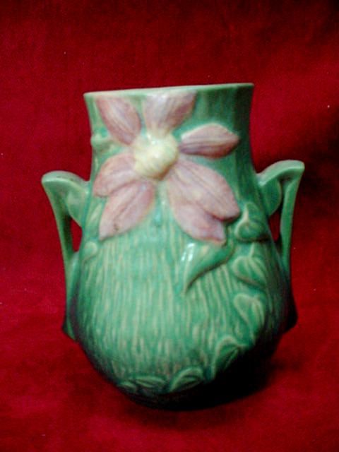 VINTAGE ROSEVILLE POTTERY VASE 103 6 CLEMATIS  