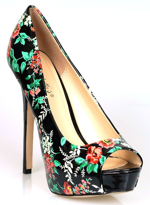 FLORAL High Platforms Black Open Toe Pumps Womens shoes Ladies 