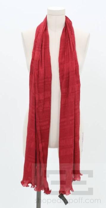 Burberry Red Sheer Silk Gathered Stretch Scarf  