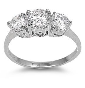 STERLING SILVER 925 3 STONE ROUND CZ ENGAGEMENT PROMISE WEDDING RING 