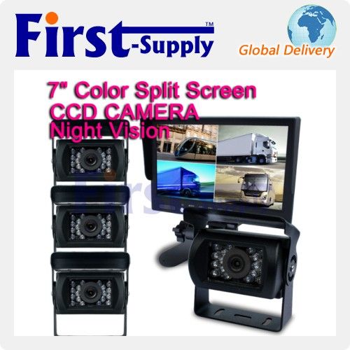 Car Rear View Kit 7 QUAD Monitor +4xCCD Camera Reverse