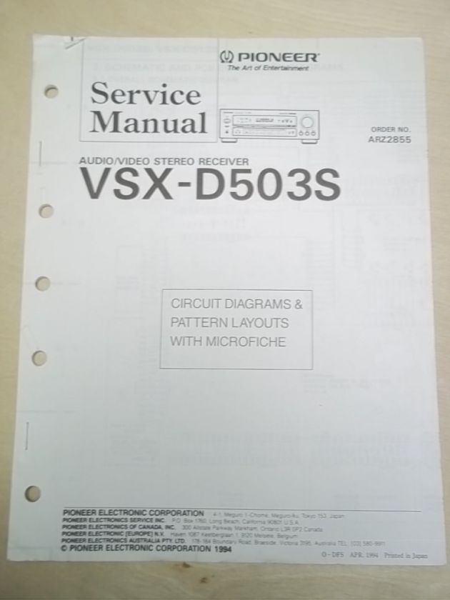 Pioneer Service Manual~VSX D503S A/V Receiver~Original~Repair  