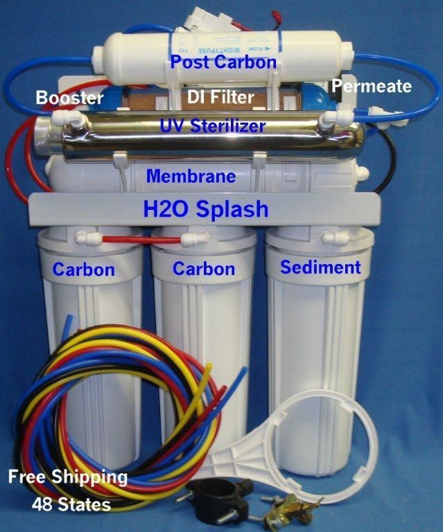 White Reverse Osmosis System 100/150gpd 7 Stage RO/DI/UV/Booster 