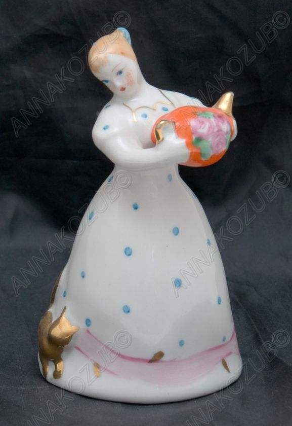 Old PORCELAIN figurine Girl Gold Cat Teapot DULEVO mark  