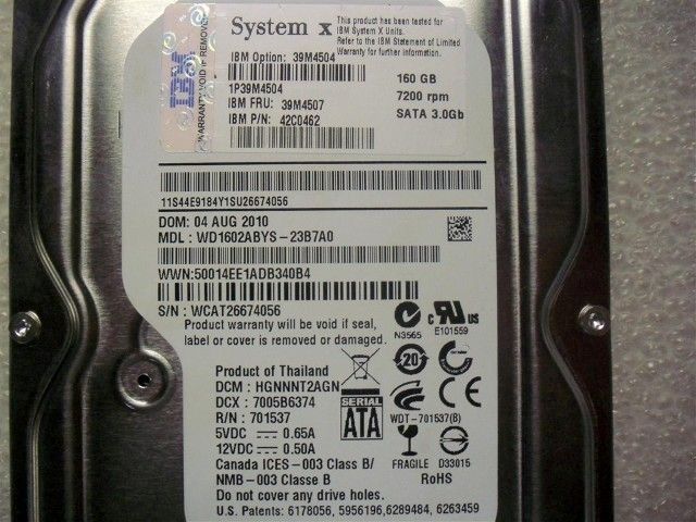   Digital WD1602ABYS 23B7A0 160GB, 7200RPM SATA 3.5 Desktop Drive