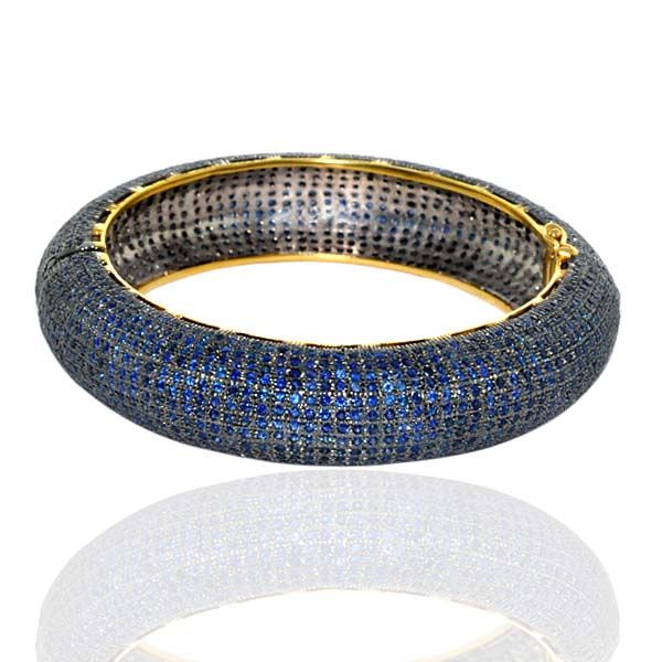 18K GOLD SILVER BLUE SAPPHIRE HANDMADE BANGLE JEWELLERY  