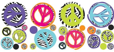 Zebra Print Peace Signs Wall Decals Kids Sticker  