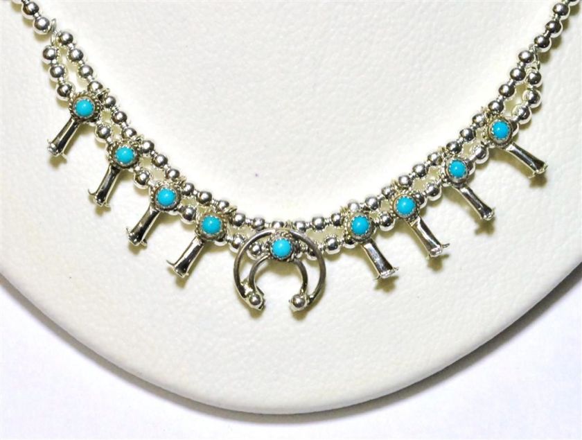 Navajo Turquoise Mini Squash Blossom Necklace  