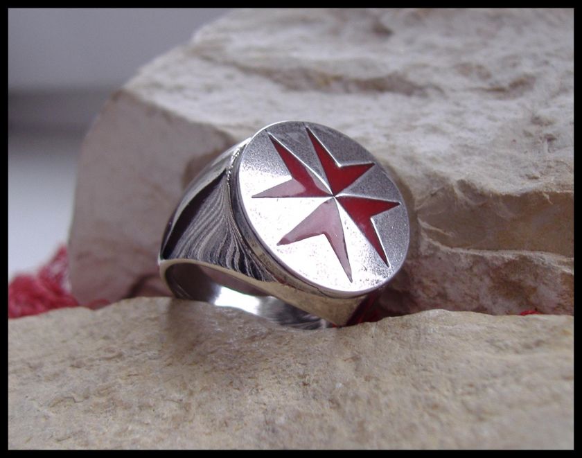 MALTESE RING RED CROSS HOSPITALLER SURGICAL STEEL (D19)  