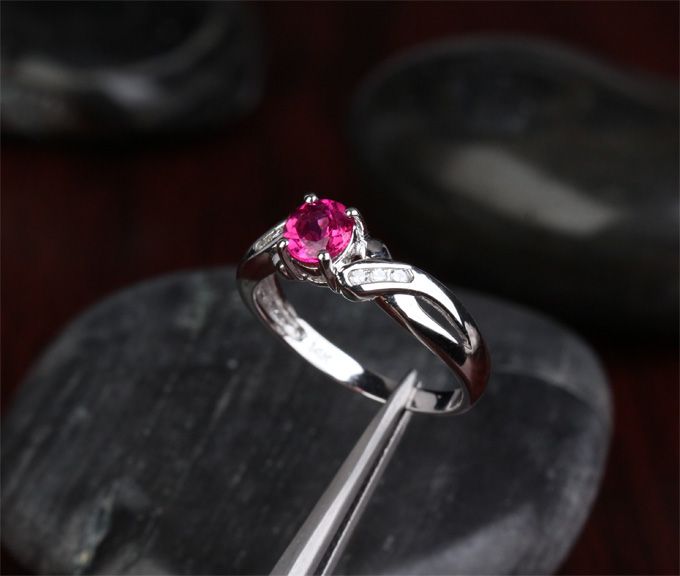   TOURMALINE & Channel DIAMOND 14K WHITE GOLD Engagement WEDDING RING