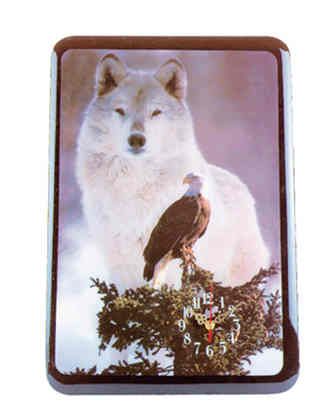 White Wolf Wolves Eagle Photo Laqured Wood WALL Clock  